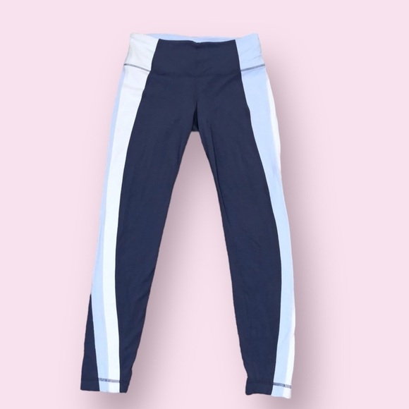 Athleta High Waist Leggings Size Small Tall ST Blue Striped - Picture 1 of 9